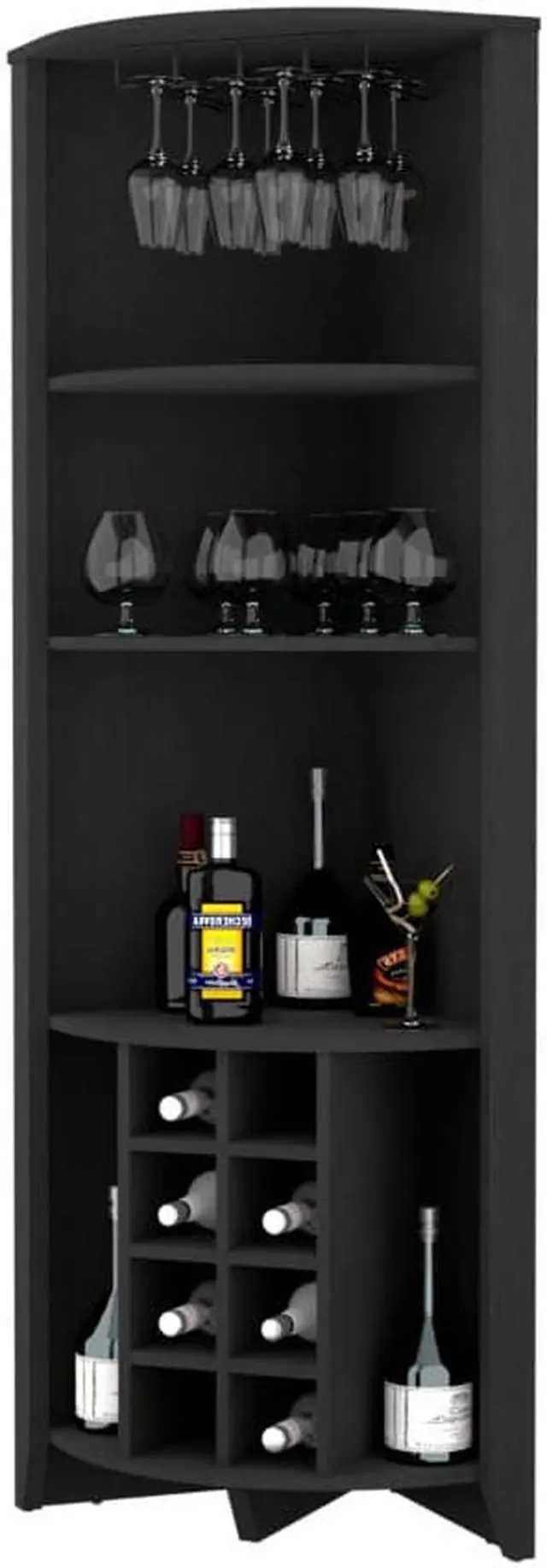 Alt view image 4 of 6 - Bouvet Corner Bar Cabinet, Three Shelves, Eight Wine Cubbies, Two Side Shelves
