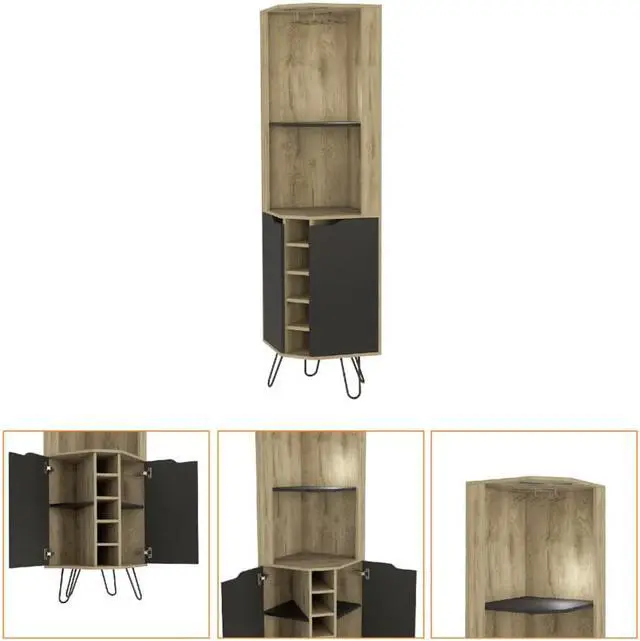 Alt view image 3 of 6 - Grace Corner Bar Cabinet, Six Wine Cubbies, Four Shelves, Door, Two Shelves