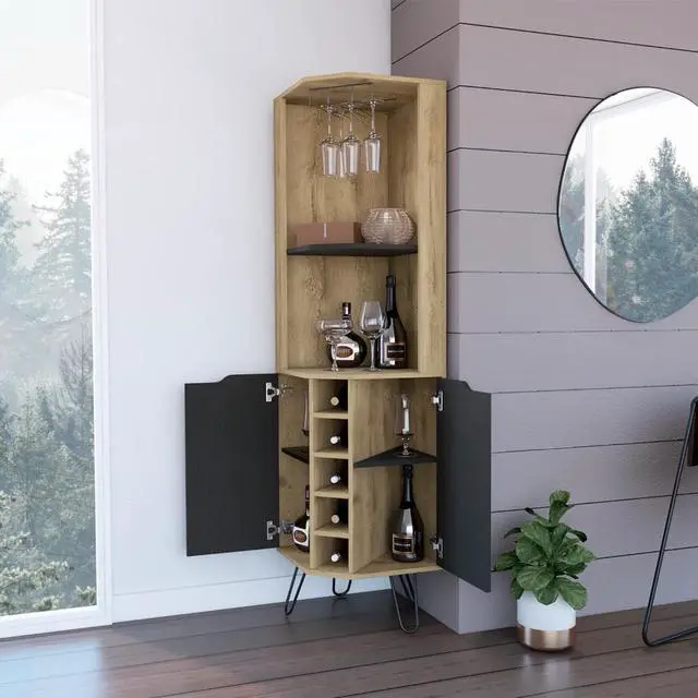 Alt view image 2 of 6 - Grace Corner Bar Cabinet, Six Wine Cubbies, Four Shelves, Door, Two Shelves