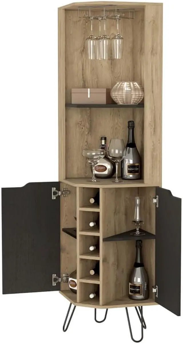 Alt view image 5 of 6 - Grace Corner Bar Cabinet, Six Wine Cubbies, Four Shelves, Door, Two Shelves