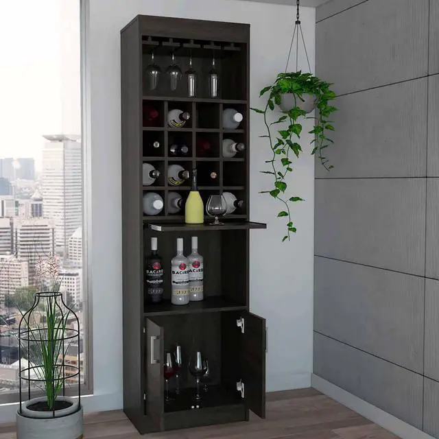 Alt view image 2 of 6 - Illinois Bar Cabinet, Six Bottle Cubbies, One Cabinet , Eight Wine Glass Racks, One Open Shelf