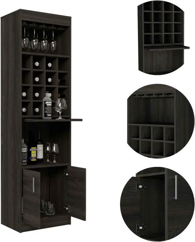 Alt view image 3 of 6 - Illinois Bar Cabinet, Six Bottle Cubbies, One Cabinet , Eight Wine Glass Racks, One Open Shelf