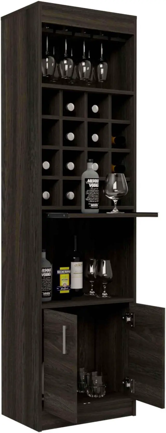 Alt view image 5 of 6 - Illinois Bar Cabinet, Six Bottle Cubbies, One Cabinet , Eight Wine Glass Racks, One Open Shelf
