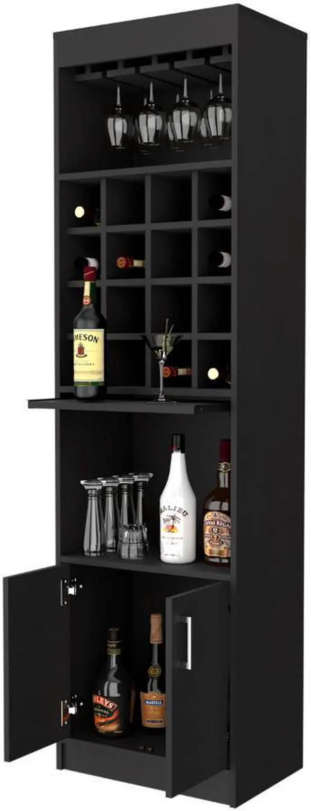 Alt view image 4 of 6 - Kabul Kava Bar Cabinet, Two Shelves, Double Door Cabinet, Six Wine Cubbies