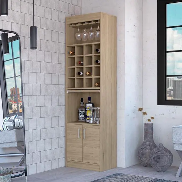 Alt view image 6 of 6 - Kabul Kava Bar Cabinet, Two Shelves, Double Door Cabinet, Six Wine Cubbies