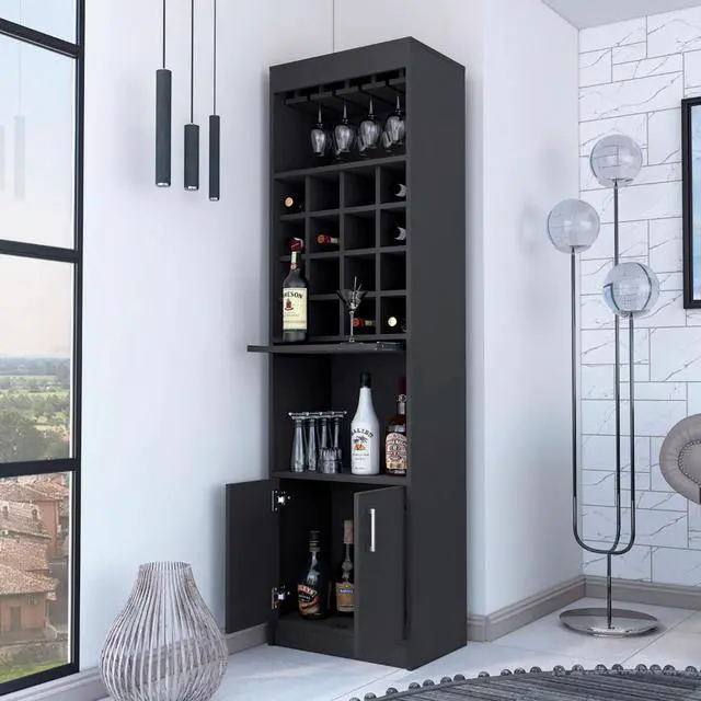 Alt view image 2 of 6 - Kabul Kava Bar Cabinet, Two Shelves, Double Door Cabinet, Six Wine Cubbies