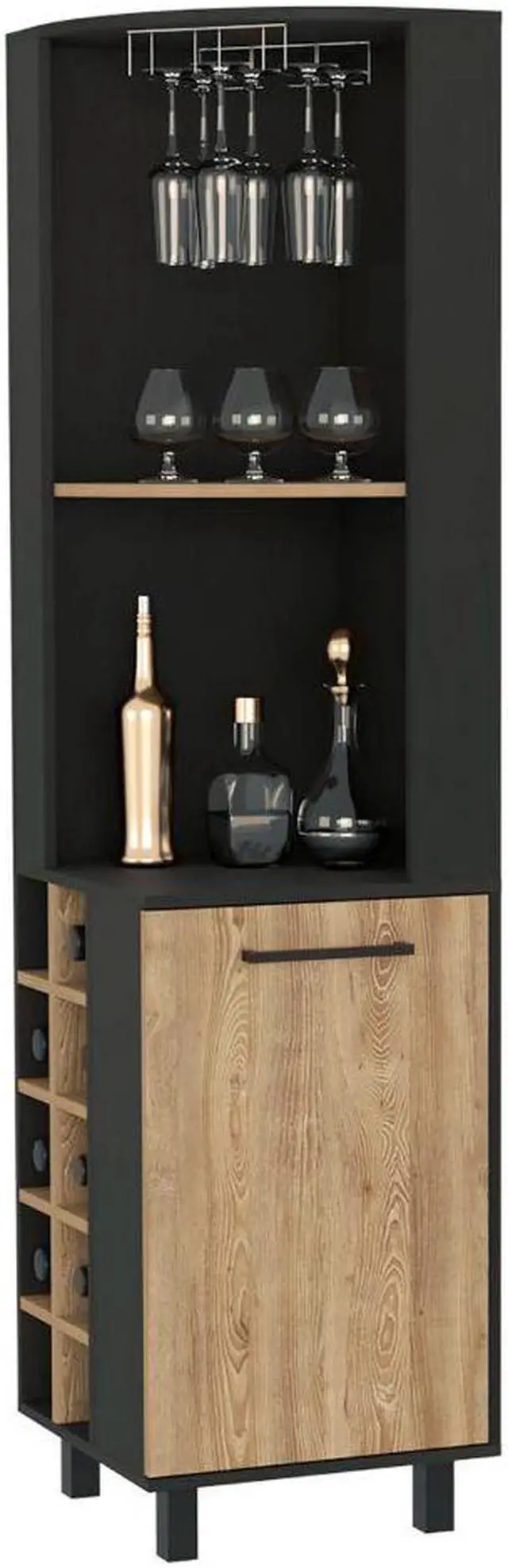 Alt view image 4 of 6 - Leah Corner Bar Cabinet, Two Shelves, Ten Wine Cubbies, Single Door Cabinet, Two Interior Shelves