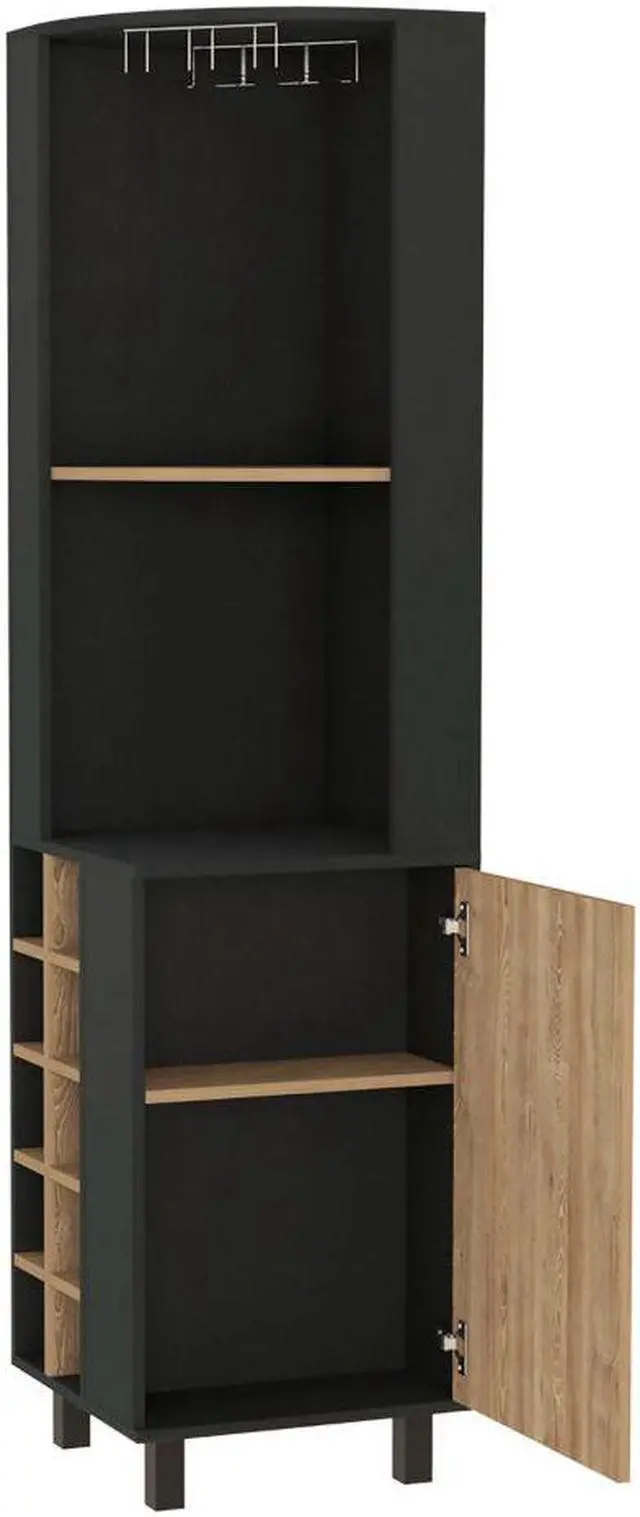 Alt view image 5 of 6 - Leah Corner Bar Cabinet, Two Shelves, Ten Wine Cubbies, Single Door Cabinet, Two Interior Shelves