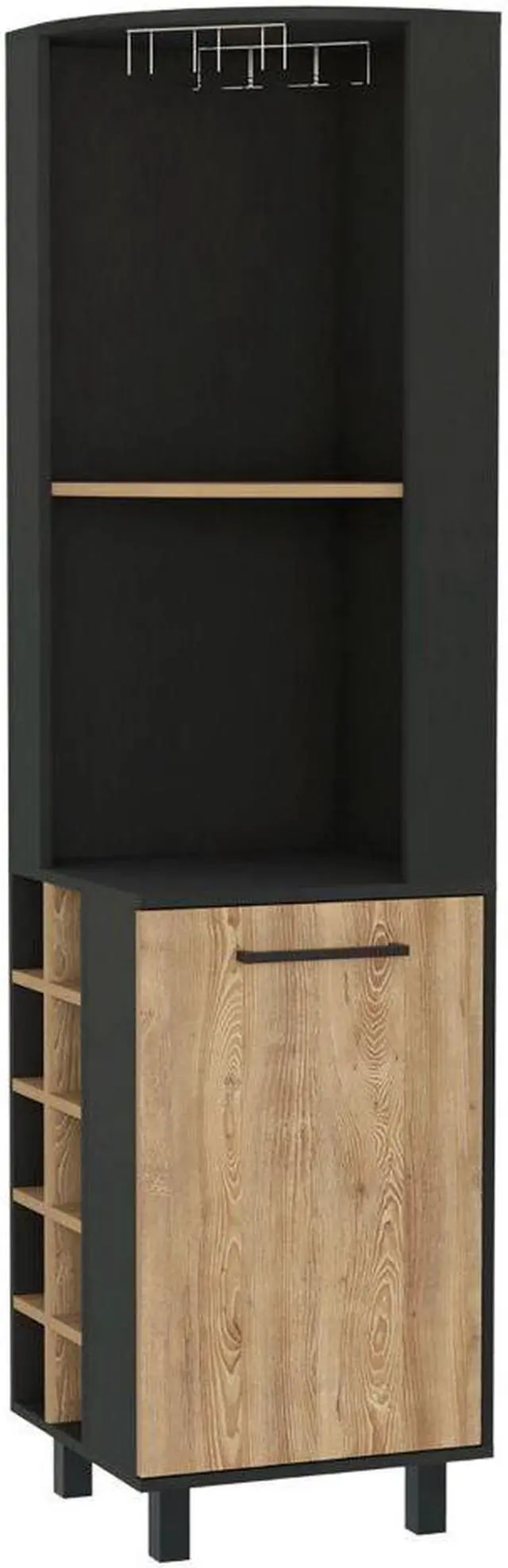 Alt view image 6 of 6 - Leah Corner Bar Cabinet, Two Shelves, Ten Wine Cubbies, Single Door Cabinet, Two Interior Shelves