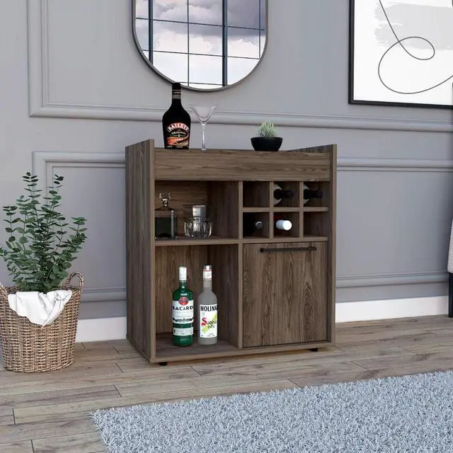 Main image of Leeds Bar Cabinet, Single Cabinet, Two Concealed Shelves, Six Cubbies, Surface