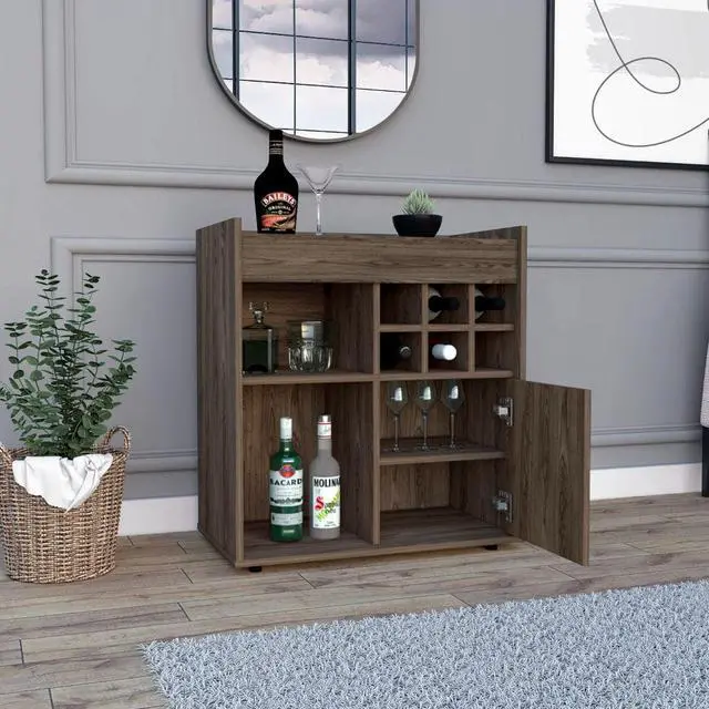 Alt view image 2 of 6 - Leeds Bar Cabinet, Single Cabinet, Two Concealed Shelves, Six Cubbies, Surface