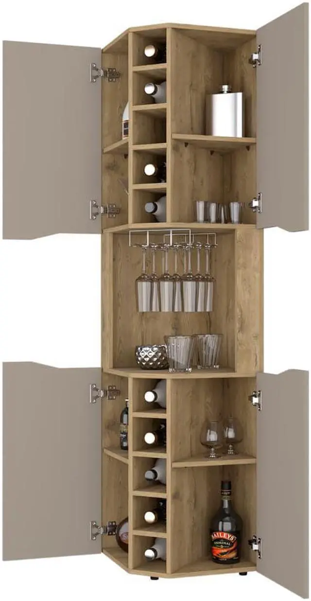 Alt view image 5 of 6 - Lyla Corner Bar Cabinet, Ten Wine Cubbies, Four Door Cabinet, Four Interior Shelves