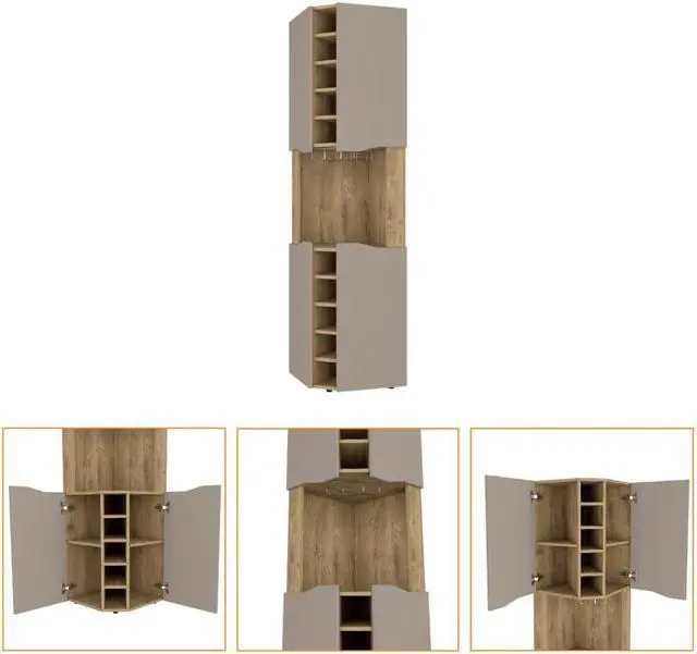 Alt view image 3 of 6 - Lyla Corner Bar Cabinet, Ten Wine Cubbies, Four Door Cabinet, Four Interior Shelves