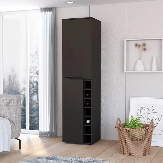 Alt view image 2 of 6 - Maya Tall Bar Cabinet, Seven Wine Cubbies, Extendable Shelf, Double Door Cabinet