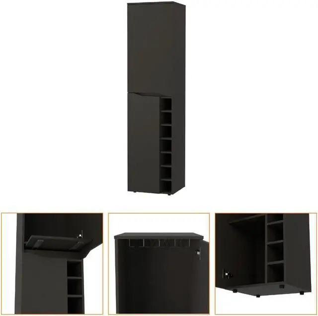 Alt view image 3 of 6 - Maya Tall Bar Cabinet, Seven Wine Cubbies, Extendable Shelf, Double Door Cabinet