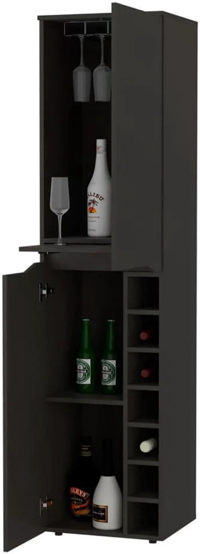 Alt view image 5 of 6 - Maya Tall Bar Cabinet, Seven Wine Cubbies, Extendable Shelf, Double Door Cabinet