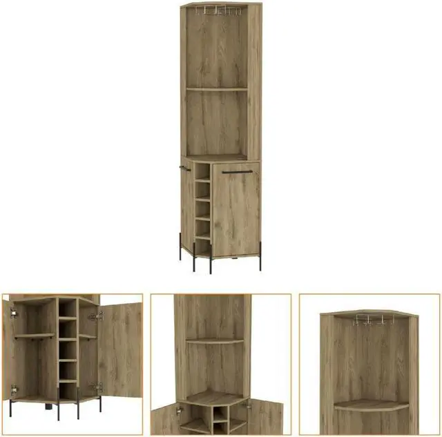 Alt view image 3 of 6 - Reese Corner Bar Cabinet, Two Shelves, Double Door Cabinet, Five Wine Cubbies