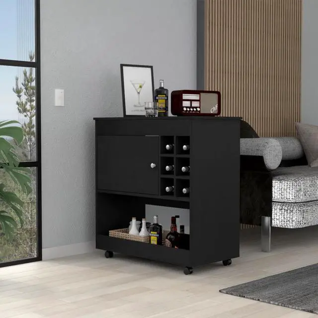 Main image of Texas Bar Cart, One Cabinet, Six Bottle Cubbies, Four Casters