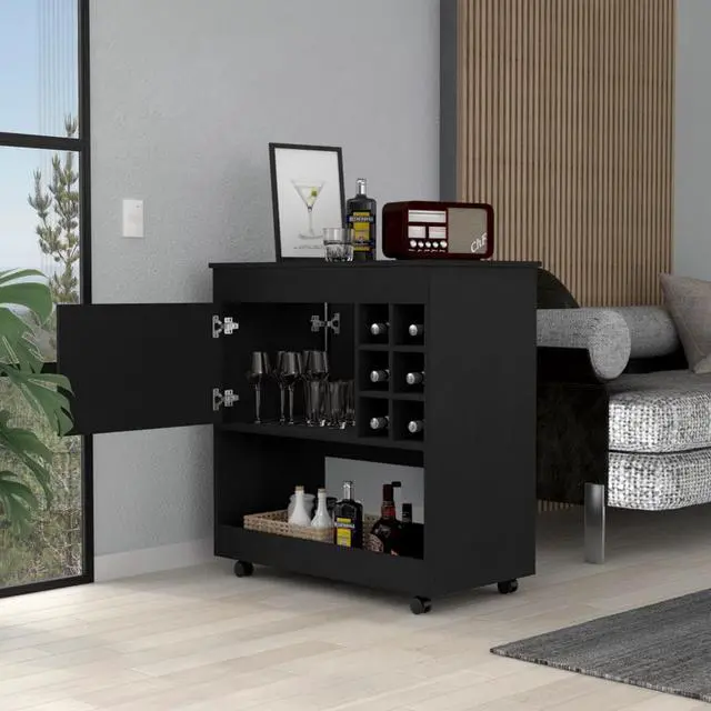 Alt view image 2 of 6 - Texas Bar Cart, One Cabinet, Six Bottle Cubbies, Four Casters