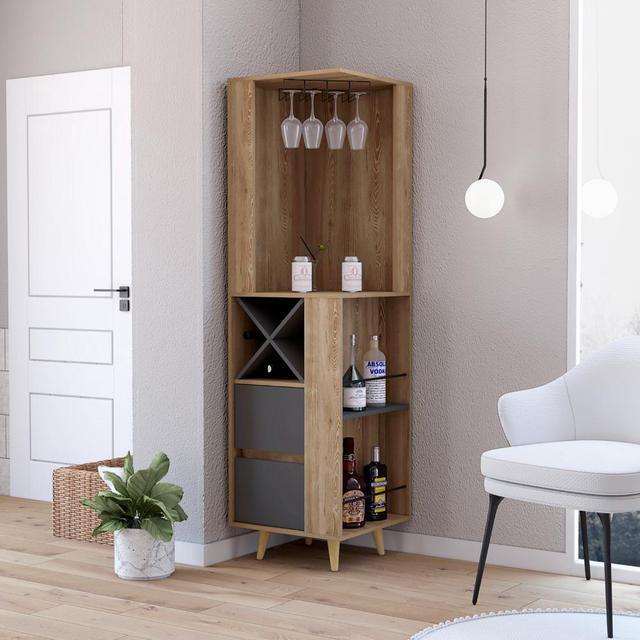 Main image of Ziton Corner Bar Cabinet, Two External Shelves, Two Drawers, Four Wine Compartments