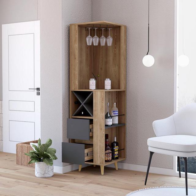 Alt view image 2 of 6 - Ziton Corner Bar Cabinet, Two External Shelves, Two Drawers, Four Wine Compartments
