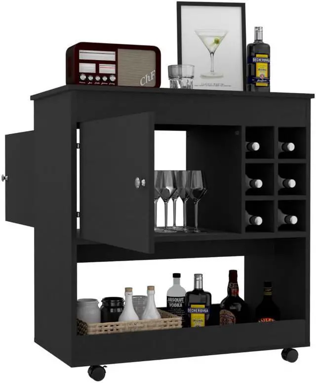 Alt view image 5 of 6 - Texas Bar Cart, One Cabinet, Six Bottle Cubbies, Four Casters