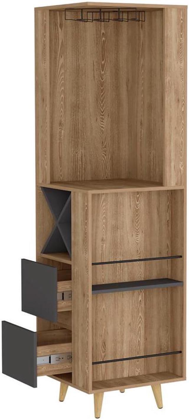 Alt view image 4 of 6 - Ziton Corner Bar Cabinet, Two External Shelves, Two Drawers, Four Wine Compartments