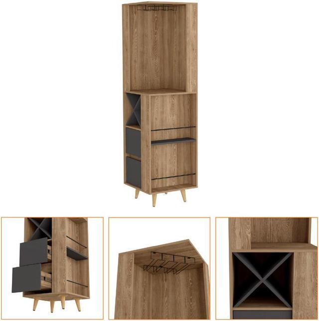 Alt view image 3 of 6 - Ziton Corner Bar Cabinet, Two External Shelves, Two Drawers, Four Wine Compartments