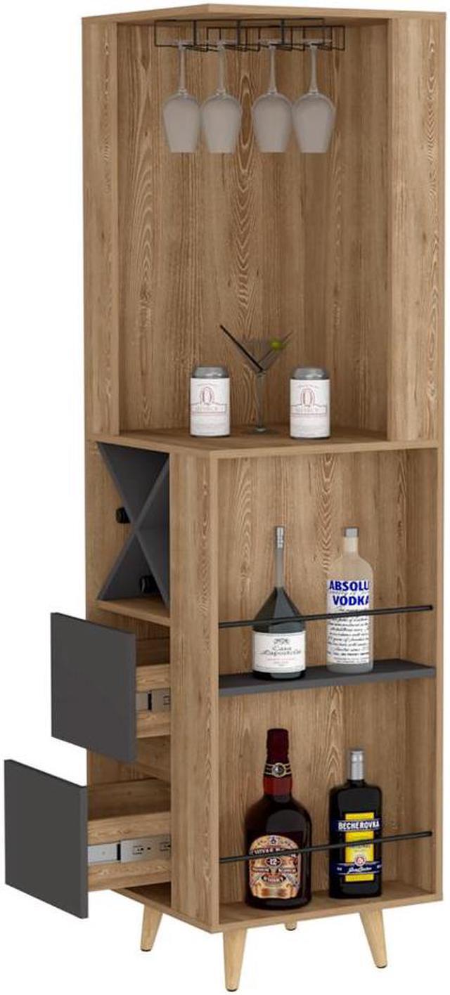 Alt view image 5 of 6 - Ziton Corner Bar Cabinet, Two External Shelves, Two Drawers, Four Wine Compartments