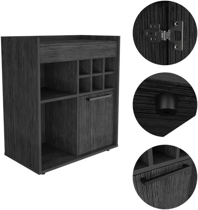 Alt view image 3 of 6 - Leeds Bar Cabinet, One Cabinet, Divisions, Two Concealed Shelves, Six Cubbies for Liquors