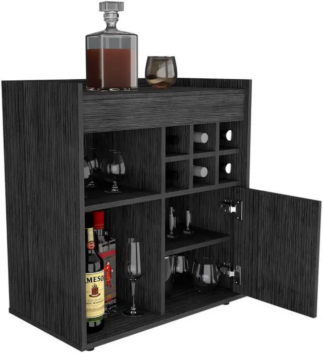 Alt view image 5 of 6 - Leeds Bar Cabinet, One Cabinet, Divisions, Two Concealed Shelves, Six Cubbies for Liquors