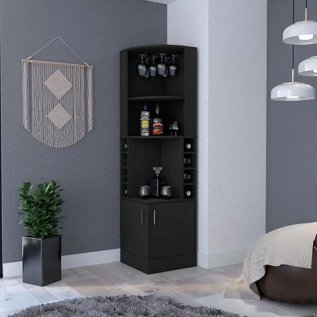 Main image of Seattle Bar Cabinet, Eight Bottle Cubbies, Two Large Open Shelves