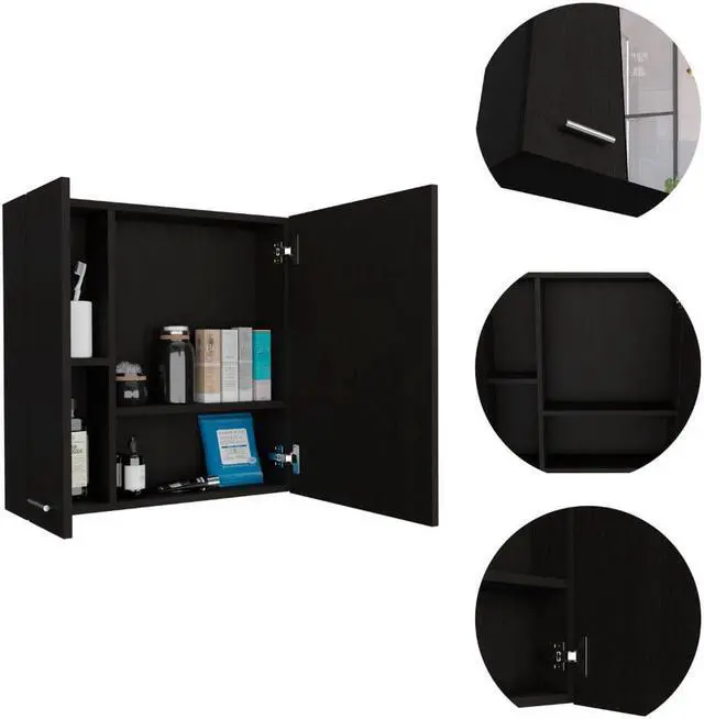 Alt view image 3 of 6 - Kenya Medicine Cabinet, Mirror, Single Door, Four Interior Shelves