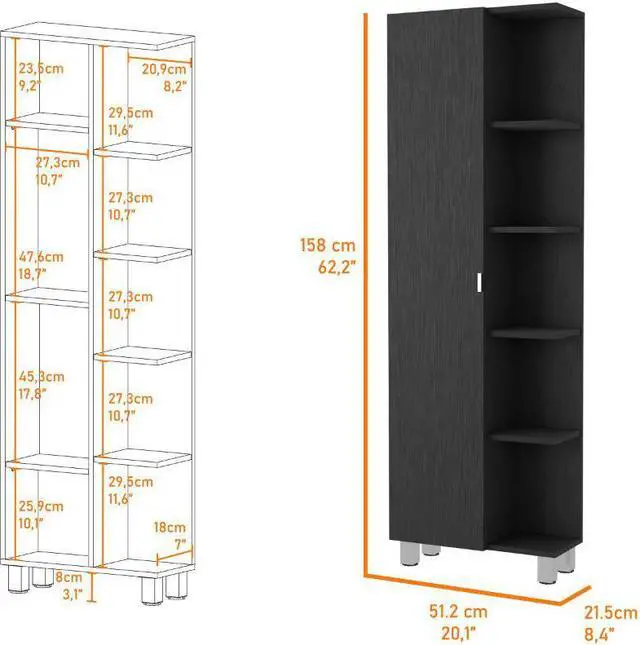 Alt view image 5 of 5 - Los Angeles Linen Cabinet, Five Shelves, Single Door, Divisions