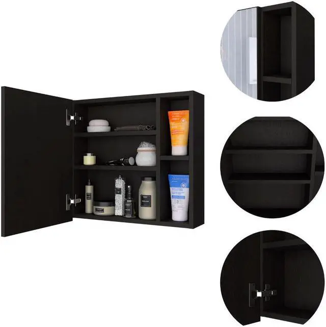 Alt view image 3 of 6 - Minsk Medicine Cabinet With Mirror, Two External Shelves, Single Door Cabinet