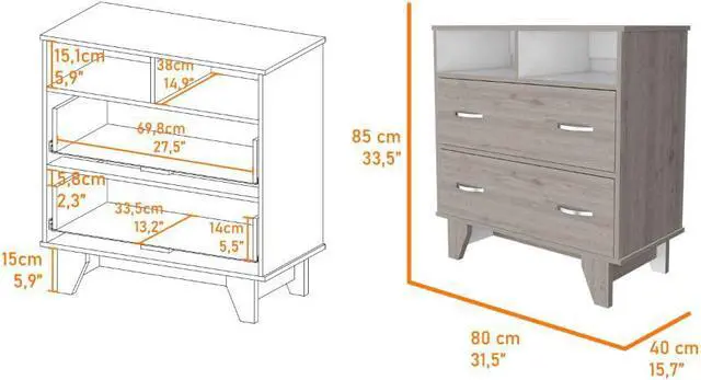 Alt view image 5 of 6 - Portobelo Two Drawer Dresser, Two Shelves, Superior Top, Four Legs