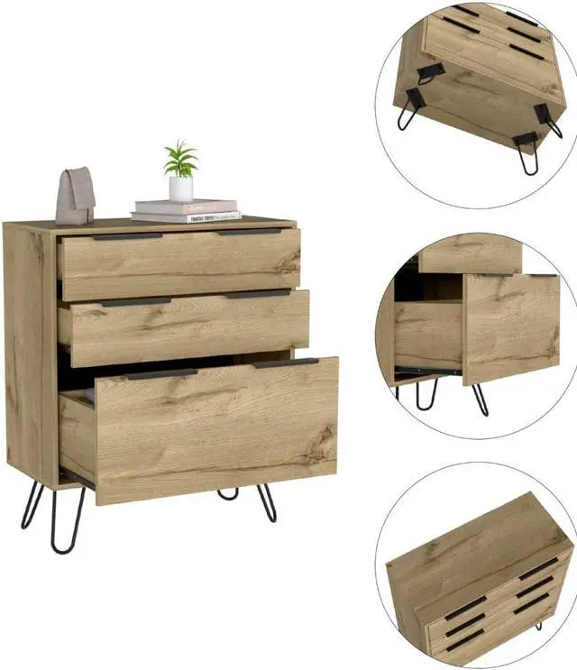 Alt view image 3 of 6 - Praga Dresser, Three Drawers, Superior Top, Hairpin Legs