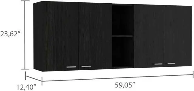 Alt view image 6 of 6 - Winslow 59"  Wall Cabinet, Four Doors, Two Divisions, Two Shelves