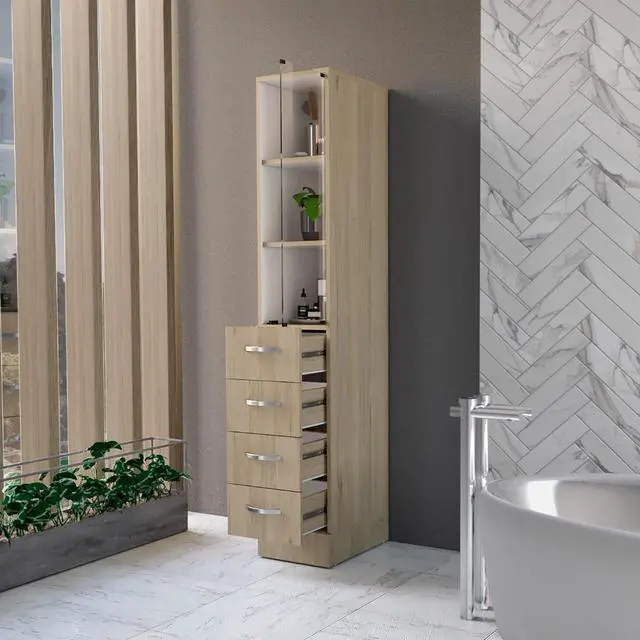 Alt view image 2 of 5 - Preston Linen Cabinet, Three Shelves, Four Drawers