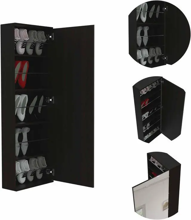 Alt view image 3 of 6 - Connecticut Wall Mounted Shoe Rack, Mirror, Five Shelves, Ten Shoes Capacity
