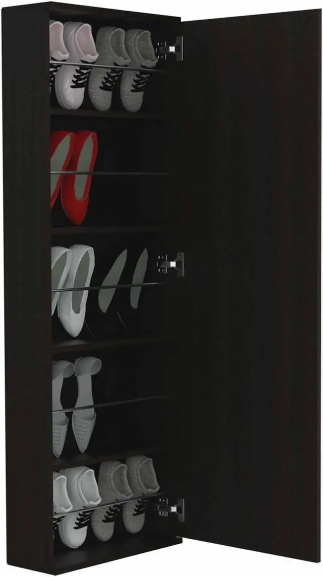 Alt view image 4 of 6 - Connecticut Wall Mounted Shoe Rack, Mirror, Five Shelves, Ten Shoes Capacity