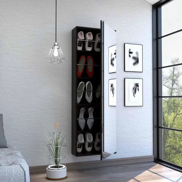 Alt view image 2 of 6 - Connecticut Wall Mounted Shoe Rack, Mirror, Five Shelves, Ten Shoes Capacity