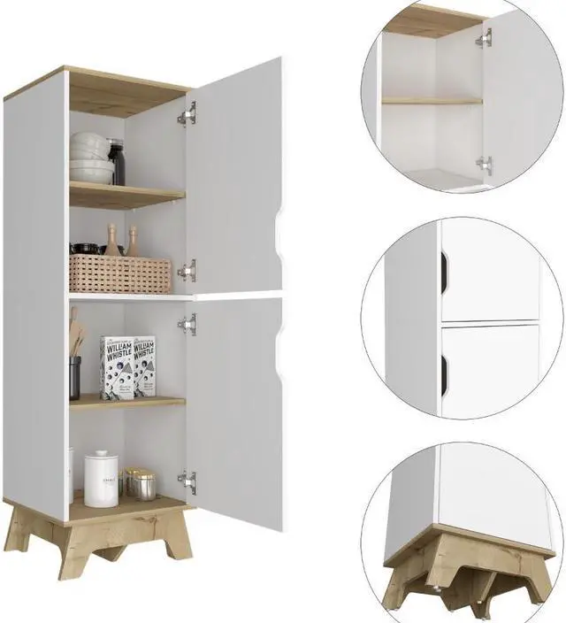 Alt view image 2 of 6 - British Single Kitchen Pantry, Four Storage Shelves, Double Doors Cabinets