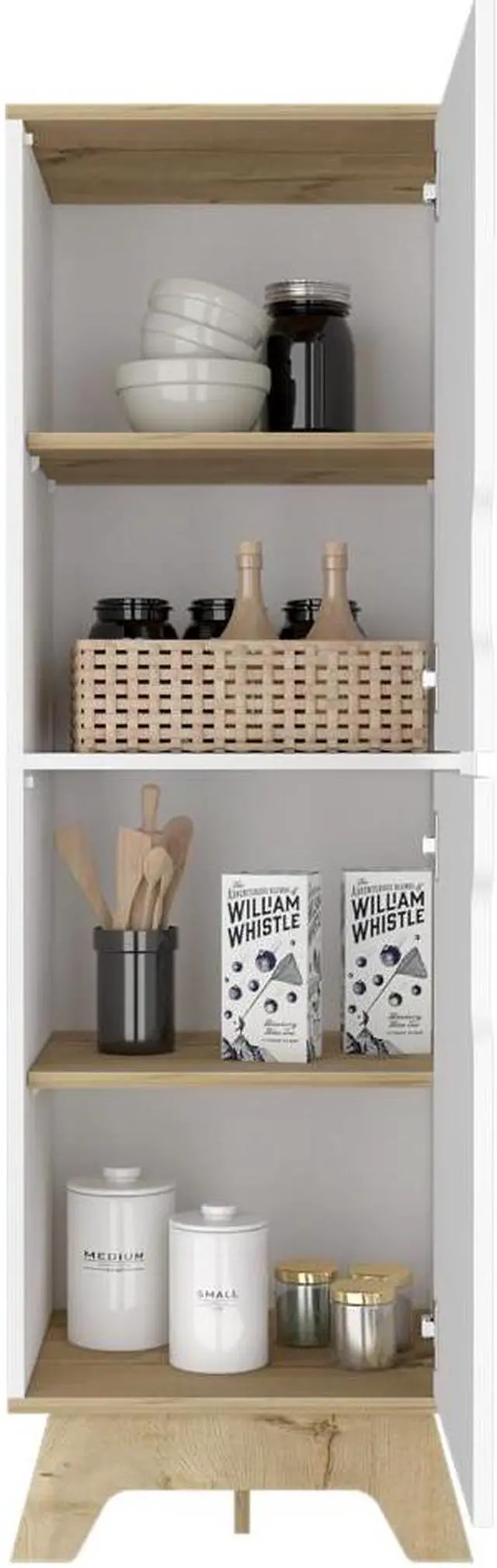 Alt view image 4 of 6 - British Single Kitchen Pantry, Four Storage Shelves, Double Doors Cabinets