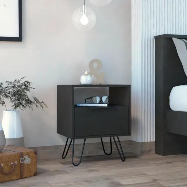 Main image of Vienna Nightstand, Two Shelves, Single Door Drawer