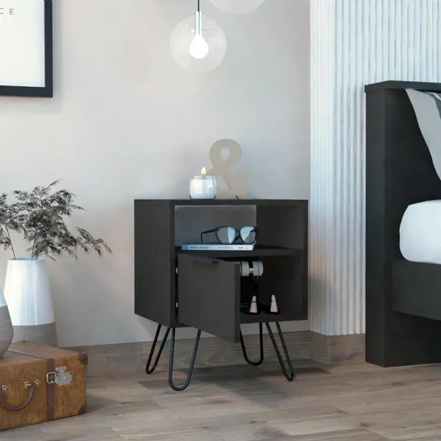 Alt view image 2 of 5 - Vienna Nightstand, Two Shelves, Single Door Drawer