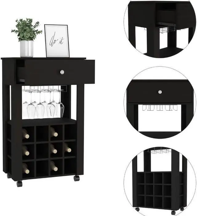Alt view image 3 of 6 - Ace Bar Cart, With Twelve Wine Cubbies, Casters, Rack