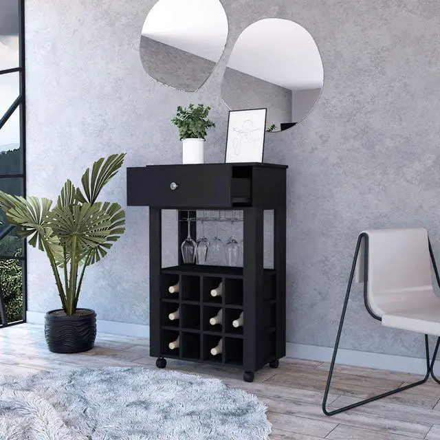 Alt view image 2 of 6 - Ace Bar Cart, With Twelve Wine Cubbies, Casters, Rack