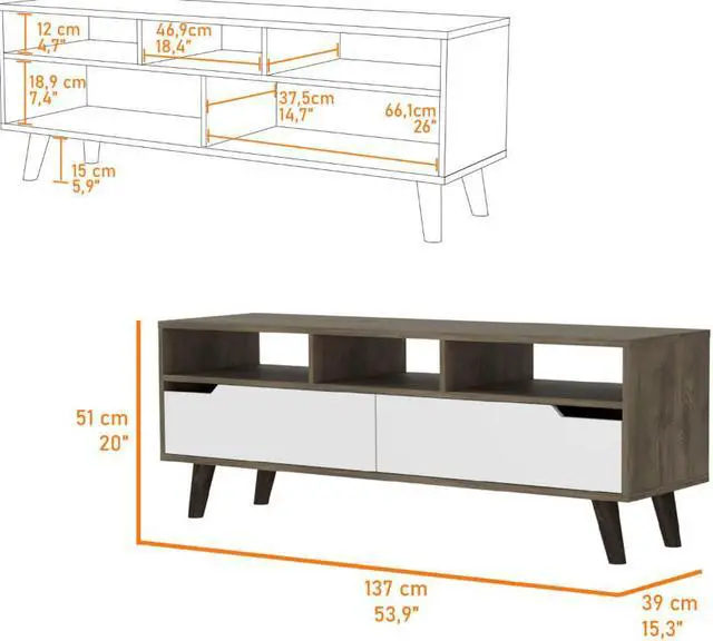 Alt view image 4 of 5 - Hamburg TV Stand For TV´s up 52", Four Legs, Three Open Shelves,Two Drawers