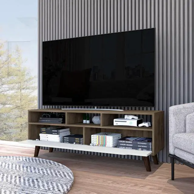 Alt view image 2 of 5 - Hamburg TV Stand For TV´s up 52", Four Legs, Three Open Shelves,Two Drawers